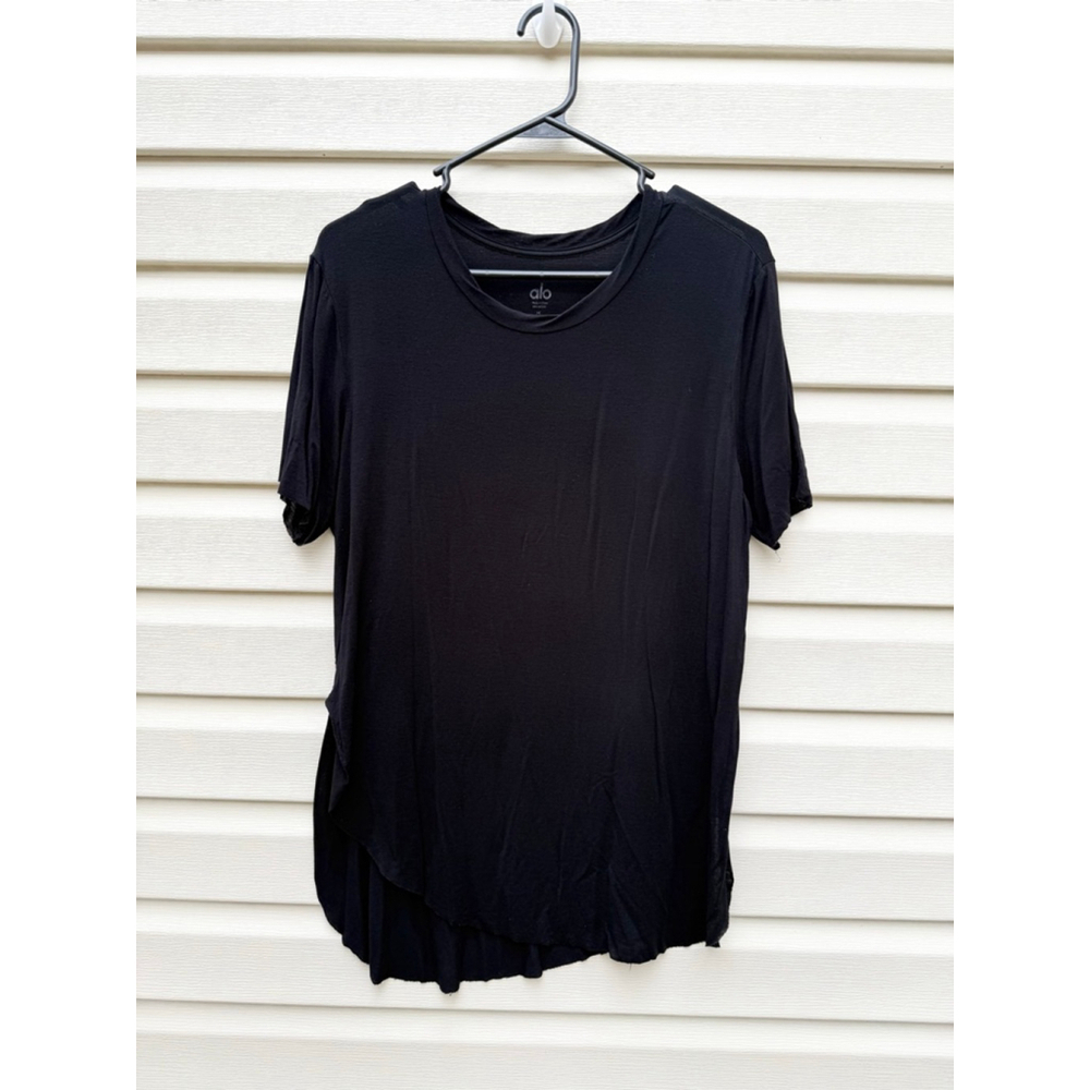 Alo Yoga Black Asymmetrical Raw Hem Tee Shirt Top Women's Medium
